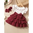 thumbnail image 3 of hirigin Toddler Girls Sweet Dress Set, Contrast Color Ruffled Round Collar Flying Sleeve A-line Cake Dress + Headband, 3 of 9