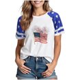 thumbnail image 2 of Cmfcve Women's Summer Graphic Tees Round Neck Plunge-cut Short Sleeves Gym Blouse Vintage Solid Color Independence Day Tunics, 2 of 5