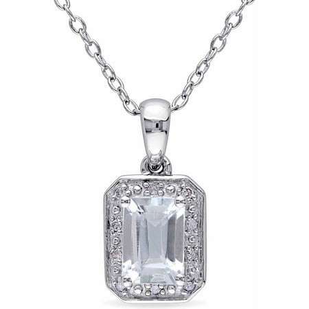 Tangelo 1 Carat T.G.W. Aquamarine and Diamond-Accent Sterling Silver Halo Pendant, 18