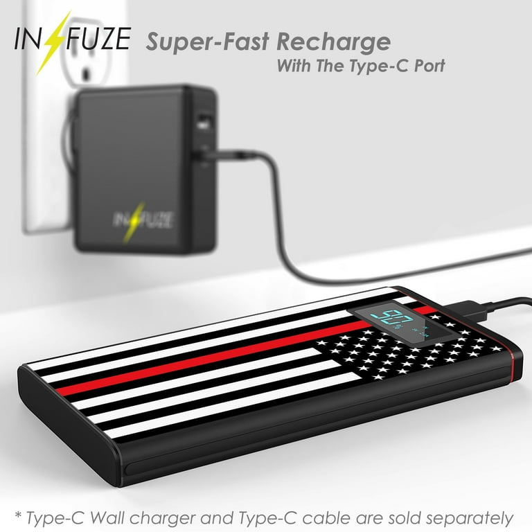 INFUZE Portable Charger for REVVL V 5G Power Bank 18W Power Delivery USB C USB A Ports 12000mAh Capacity USB Cables with Touchless Tool Thin