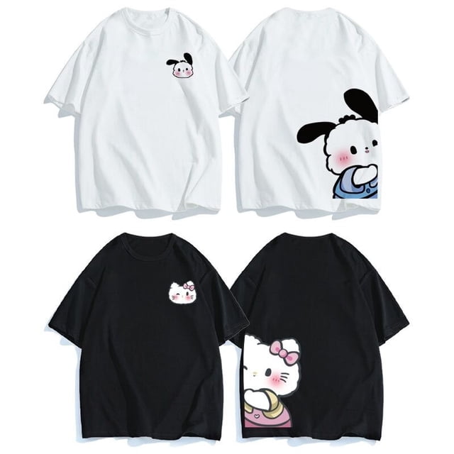 Camisetas de diseño de pareja de Hello Kitty de Sanrio para hombres y mujeres, lindas camisetas de Pochacco, camisetas sueltas, manga corta, moda Y2K, verano, nuevo, 2 piezas xuanjing unisex