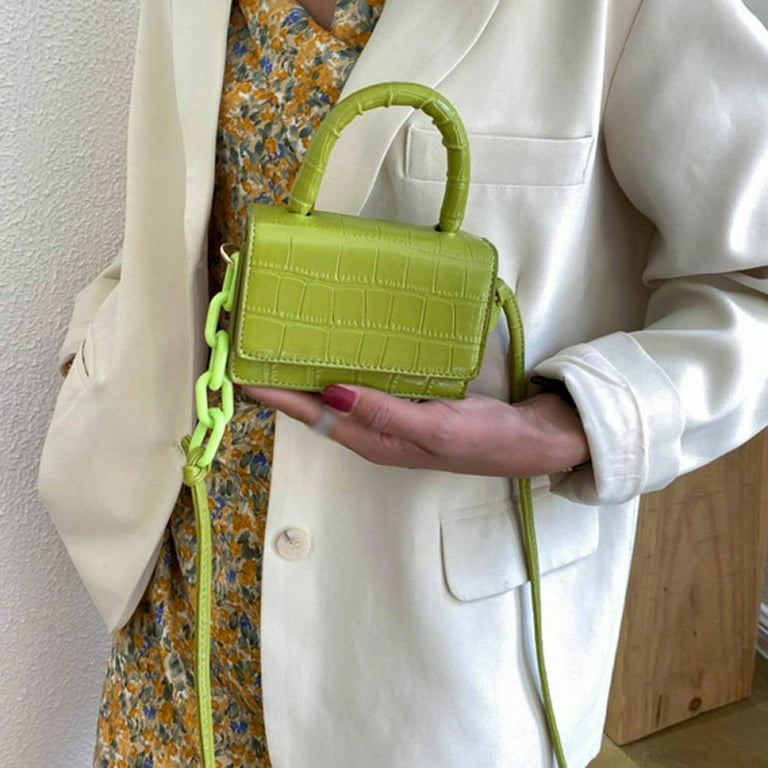 Trendy Mini Purse for Women, Small Crocodile Pattern Crossbody Bag, Vegan  Leather Clutch Top Handle Shoulder Handbag (Green)