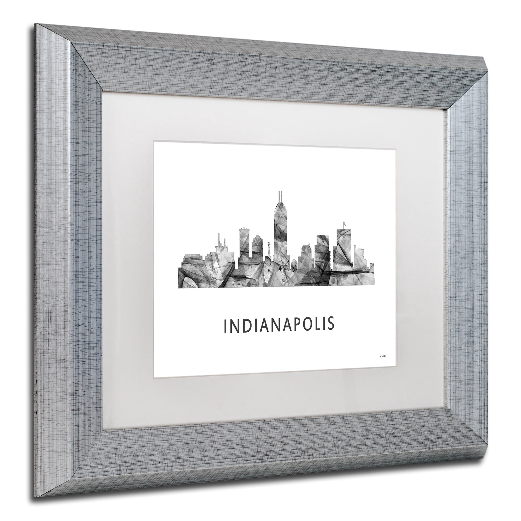 Trademark Fine Art 'Indianapolis Indiana Skyline WB-BW' Canvas Art by Marlene Watson, White Matte, Silver Frame