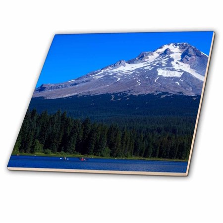3dRose, Oregon, Trillium Lake, paddlers on lake in front of Mt. Hood., 8 Inch Ceramic Tile