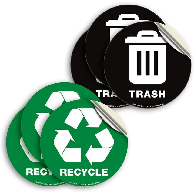 shiyou-Recycle Sticker for Trash Can \u20136 Pack 5 inch- Premium Self-Adhesive Vinyl, Laminated for Weatherproof, UV Resistant, Perfect Label Stickers for containers, Ideal Sign for Home, Office, Ki