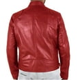 thumbnail image 3 of hopeusince Men's Brown Genuine Leather Slim Fit Biker Style Jacket with Zip Pockets Red L, 3 of 5
