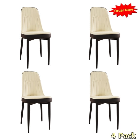 Tcbosik Dining Chairs Set of 4, Modern PU Leather Kitchen Chair, Padded Armless Chair for Living Room, Beige Black