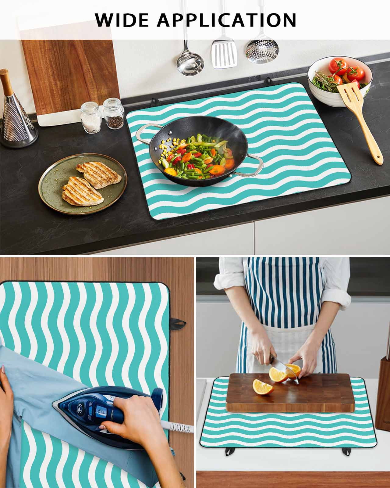 nqOlkjepod Large Induction Cooktop Protector Mat 24"x21", Teal Aqua Moire Ombre Stove Top Covers for Electric Stove, Water Ripple Stripe Farmhouse Stove Burner Cover Mats, Glass Top Stove Cover