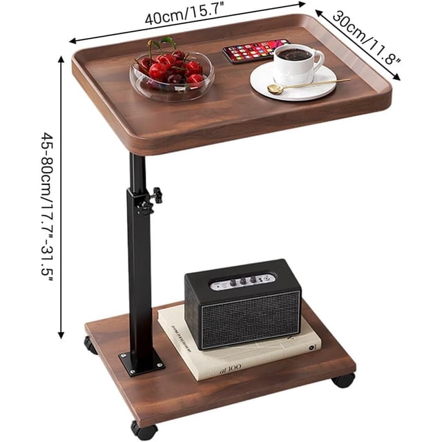 QinaQin C Table End Table, Adjustable Height, 360°Swivel, Walnut