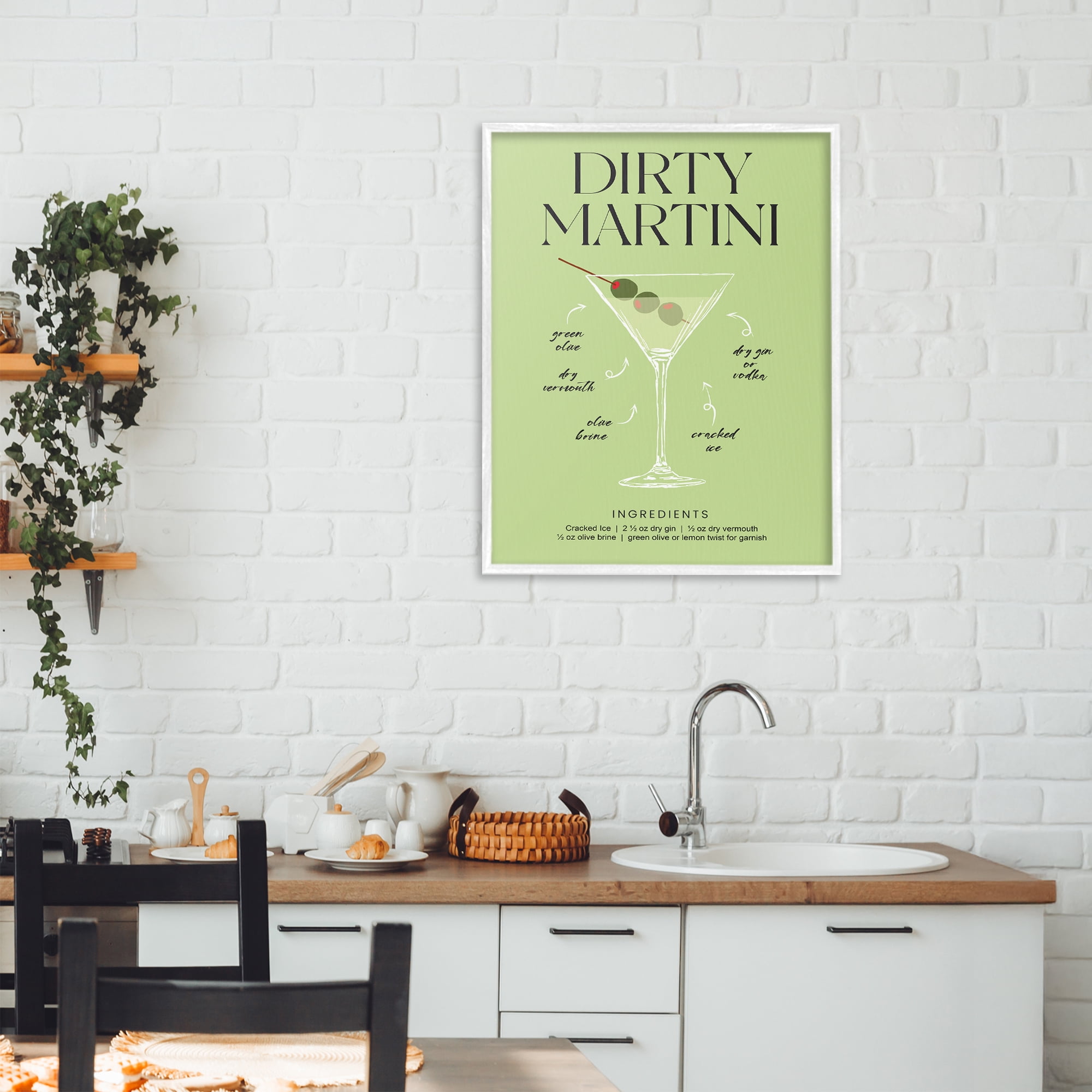 Stupell Industries Dirty Martini Green Recipe White Framed Giclee Art, design by Lettered and Lined