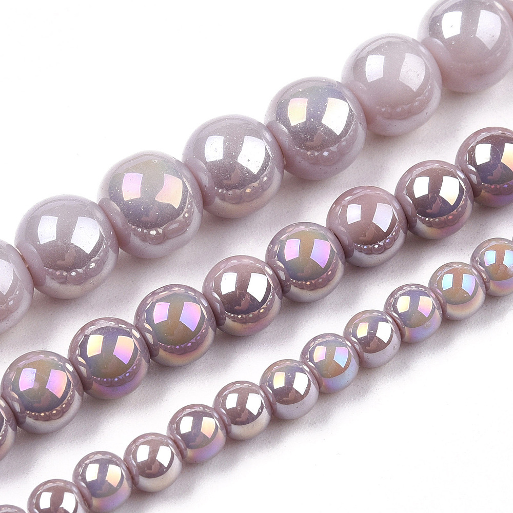 20Strand Electroplate Opaque Glass Beads Strands AB Color Plated Round Rosy Brown 6~6.5mm Hole: 1.4mm about 67~70pcs/strand 14.76 inch~15.16 inch(37.5~38.5cm)