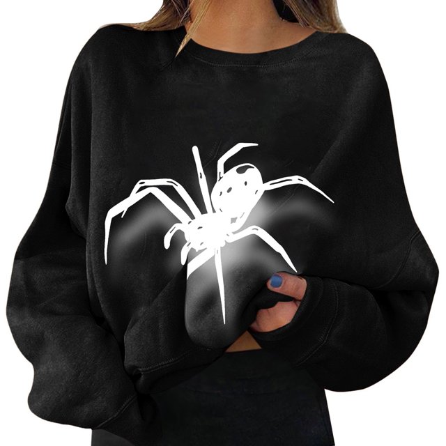 Gibobby Sudaderas con cremallera Camisa deportiva estampada para mujer, cuello redondo, ajustado, camisa deportiva informal de manga larga, Top holgado (Negro, S)