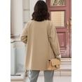 thumbnail image 5 of Women Oversize Trench Coat Plaid Lining Lapel Button Down Casual Crop Jacket Outwear with Pockets Khaki L, 5 of 9