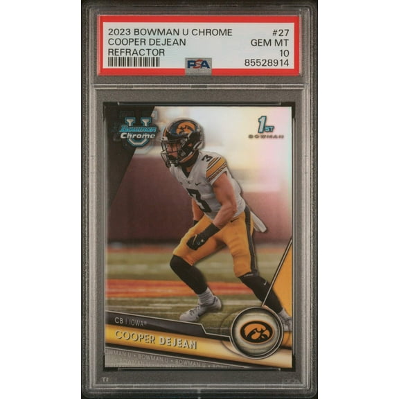 Graded 2023 Topps Bowman U Chrome Cooper DeJean #27 Refractor Rookie RC Football Card PSA 10 Gem Mint