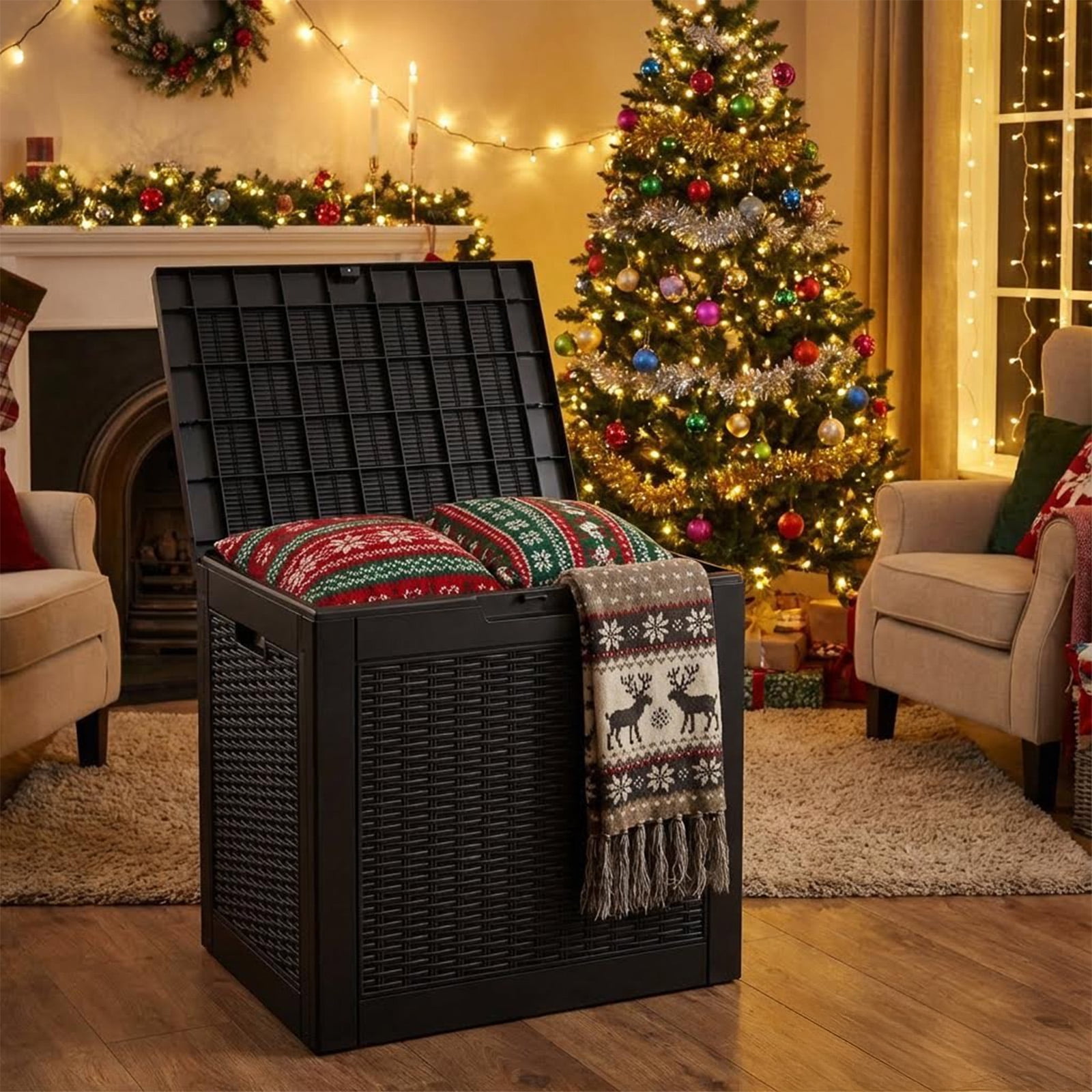 MAYEERTY 30 Gallon Outdoor Deck Box, Large Capacity Storage Box for Patio Furniture Cushions, Pillow with Wheels, Black