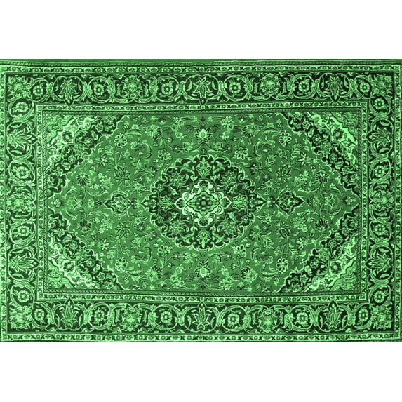 Ahgly Company Indoor Rectangle Medallion Emerald Green Traditional Area Rugs, 4' x 6'