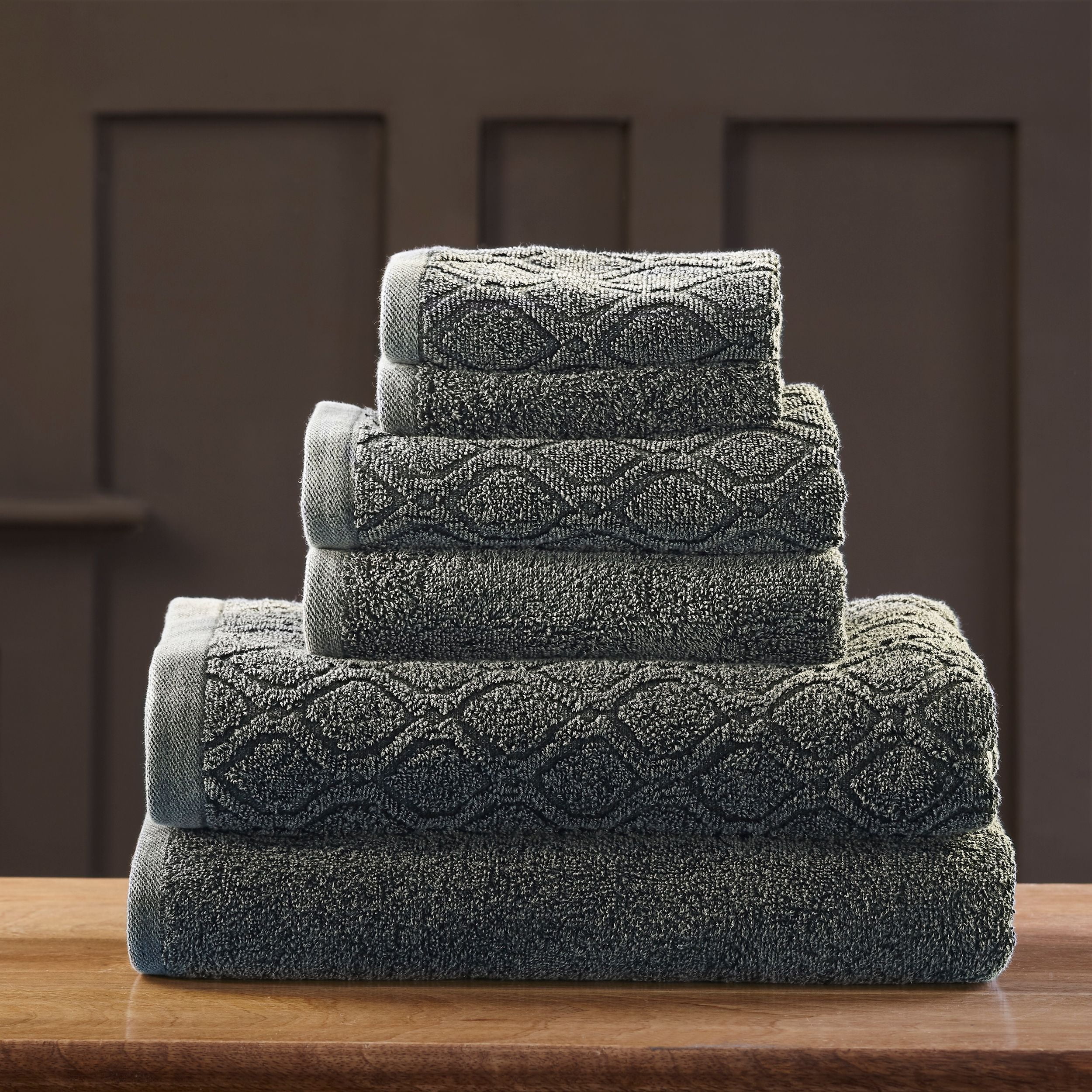 Briarwood Home Jacquard Bars 6 Piece Towel Set 6PC Steel Grey