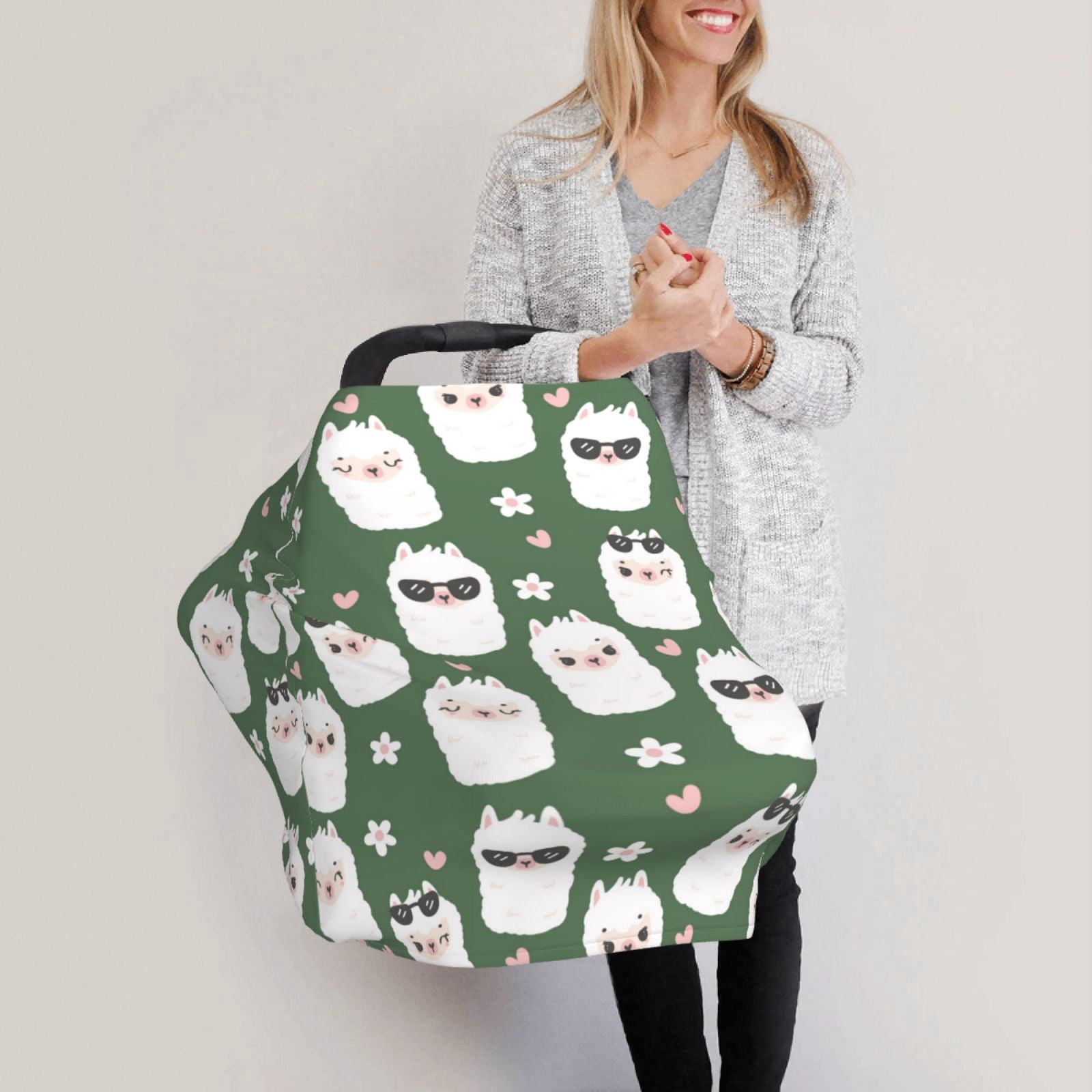 Fotbe Alpaca Faces Pattern Car Seat Covers for Babies, Nursing Breastfeeding Cover Infant Carseat Canopy, Soft Stretchy Carrier Cover