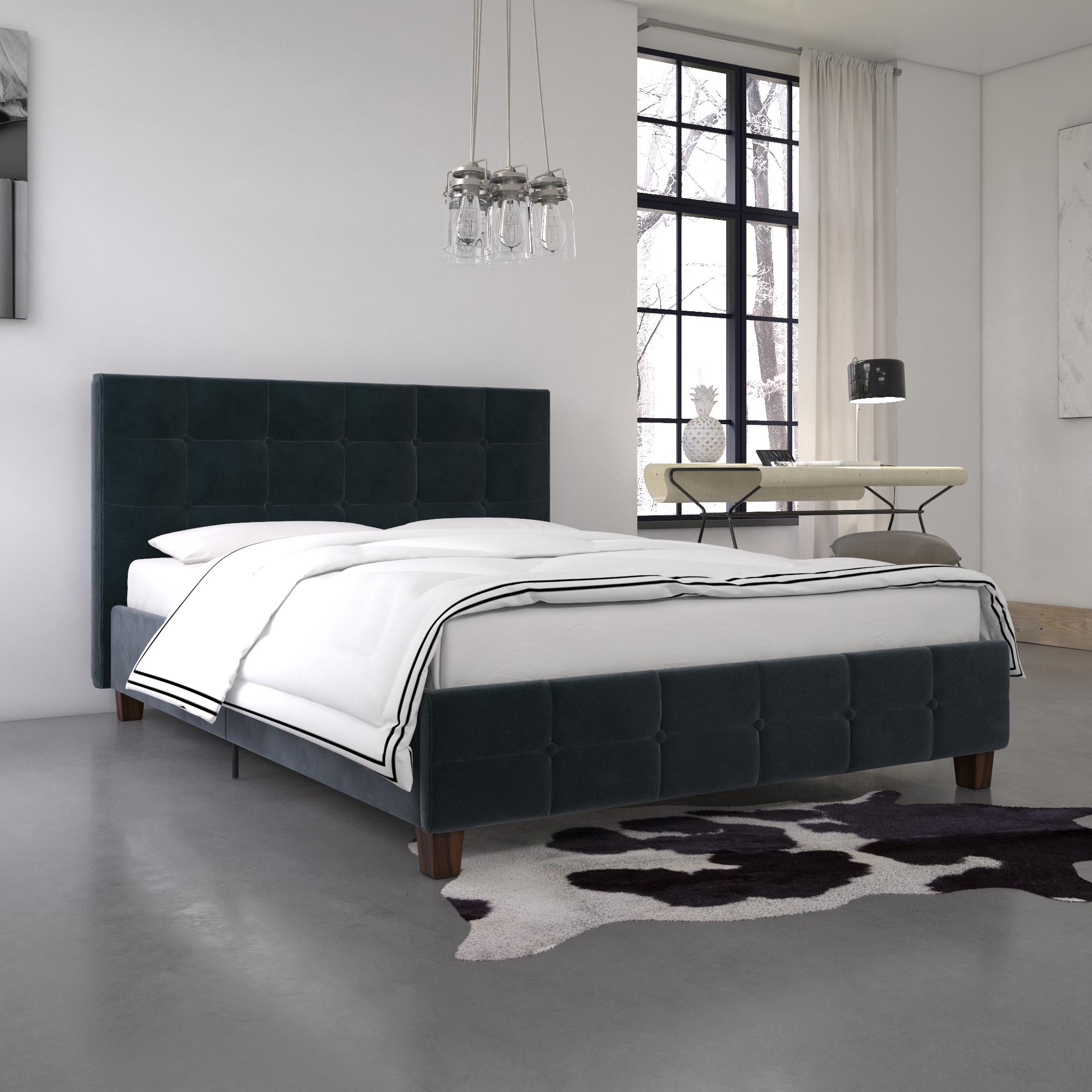 DHP Rose Upholstered Bed, Blue Velvet, Queen