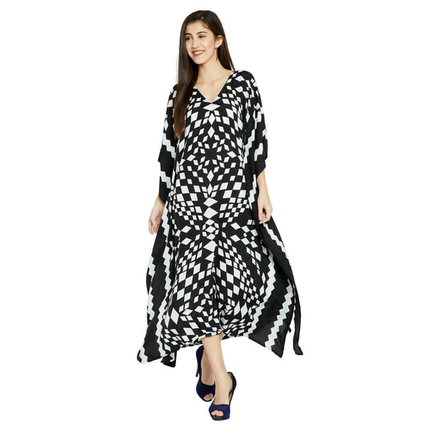 Black and White Kaftans for Women Geometric Plus Size Kaftan Dresses ...