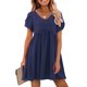 thumbnail image 2 of Moda mujer Casual Cruz manga corta Pachwork cuello en V vestido sólido Pompotops ghjkhdj14155, 2 of 9