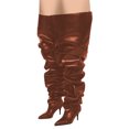 thumbnail image 4 of FSJ Women Comfortable Thigh High Boots Wrinkled Over the Knee Pull On Long Boot Pointed Closed Toe Stiletto High Heels Fashion Boots Size 11 Brown, 4 of 4