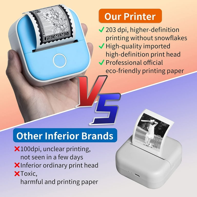 Mini Printer - T02 Bluetooth Inkless Instant Photo Printer, Small Thermal  Pocket Sticker Printer, Portable Mobile Phone Picture Printer, for  Students