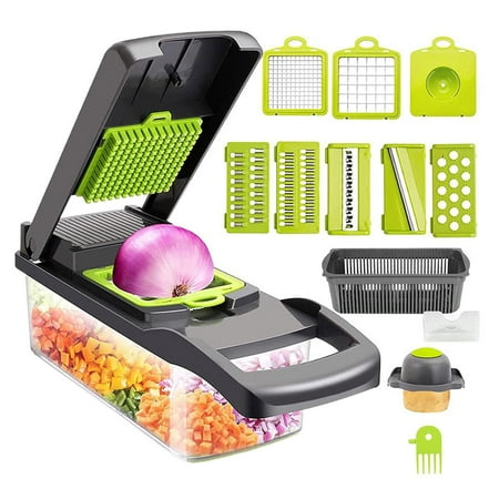 

Vegetable Chopper | Kitchen Multifunctional Mandoline Vegetable Slicer | Food Chopper with 1.2l Food Container And Draining Basket Vegetable Cutter for Veg Onion Garlic Salad