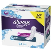 Always Discreet Incontinence Pads for Women, Heavy Absorbency, Long Length, 64 Count