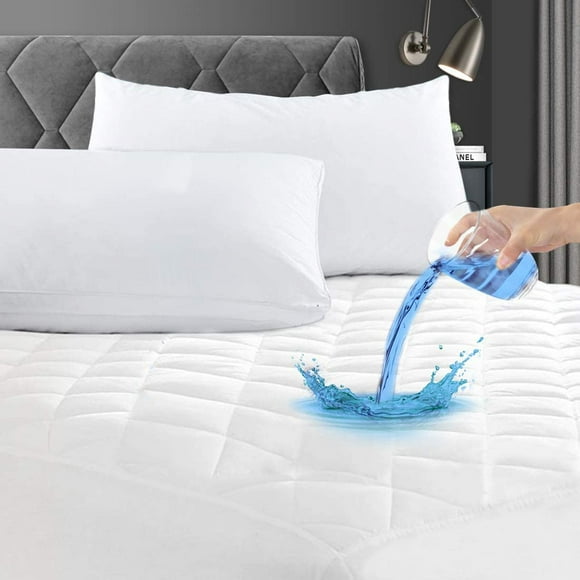 Queen Size Quilted Fitted Mattress Pad, 100% Waterproof Breathable Mattress Protector, Noiseless Mattress Topper, Fitted 8"-26" Deep, Dust Proof