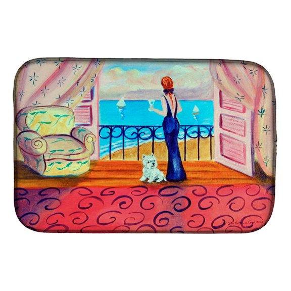 Westie with Mom and a view Dish Drying Mat