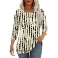 thumbnail image 2 of Beige Young Adult Tops Womens 3/4 Length Sleeve Tops Casual Summer Pleated Front T Shirts Round Neck Business Work Tunic Blouses Going Out Tops for Women, 2 of 6