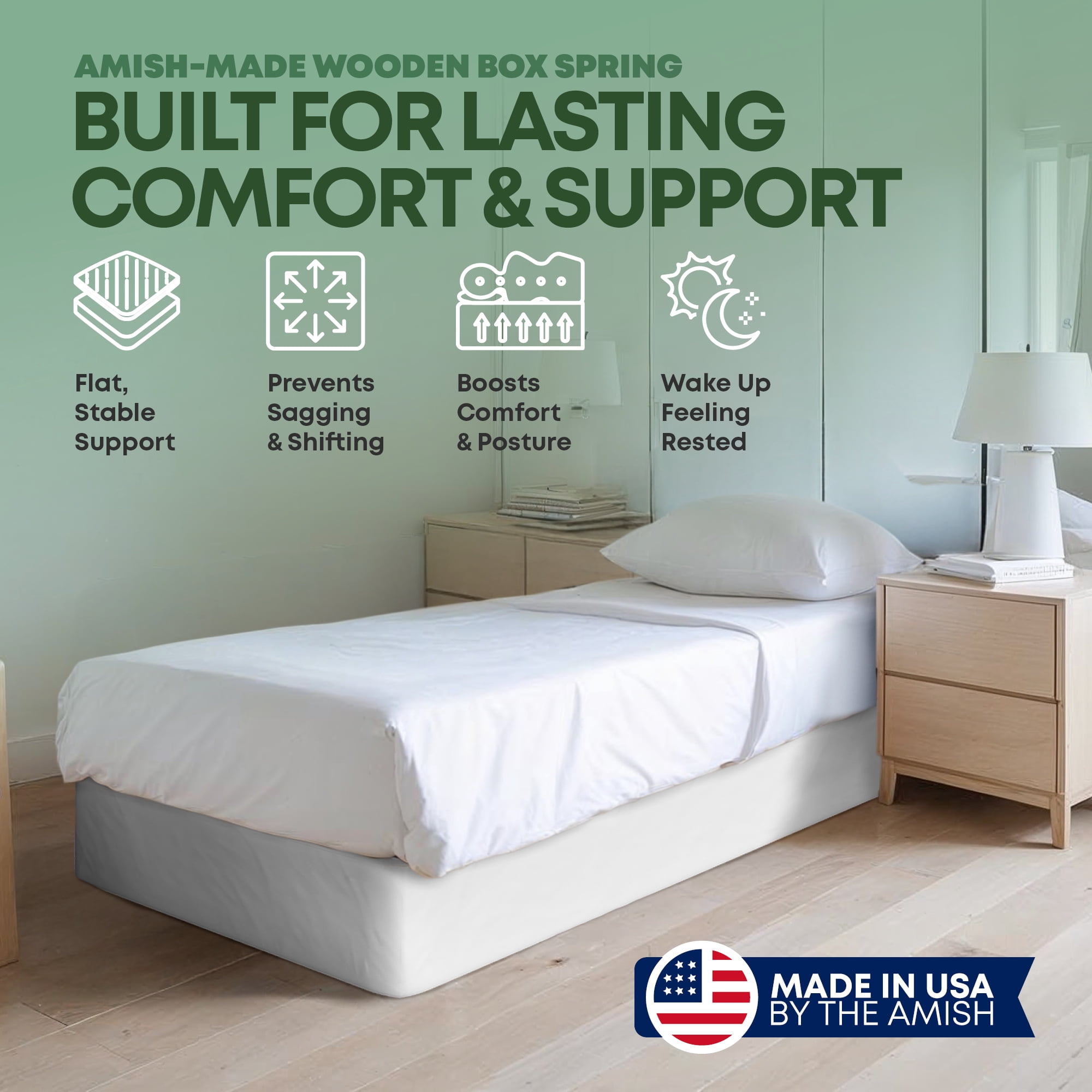 Continental Sleep, Unassembled Twin Box Spring for Twin Bed, 8-Inch Wood Box Spring Only, Noise-Free Mattress Foundation, Packed Flat, Easy Assembly, White