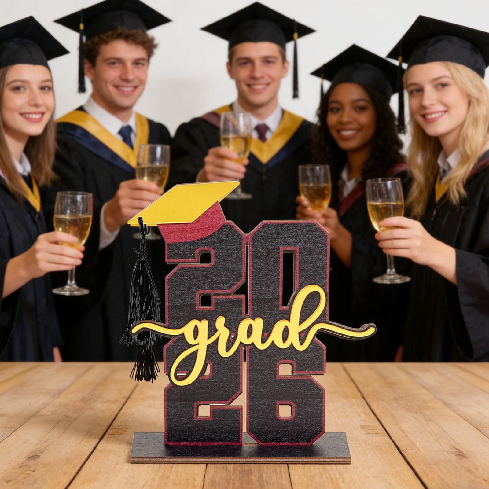 ERTZAE Graduation Wooden Centerpieces,Grad Home Table Decor,Grad Light Up Marquee,Event Decor,Black & Gold Graduation Ornament 2026 8x6Inch,Senior Class of 2026 Desk Decor for High School & College
