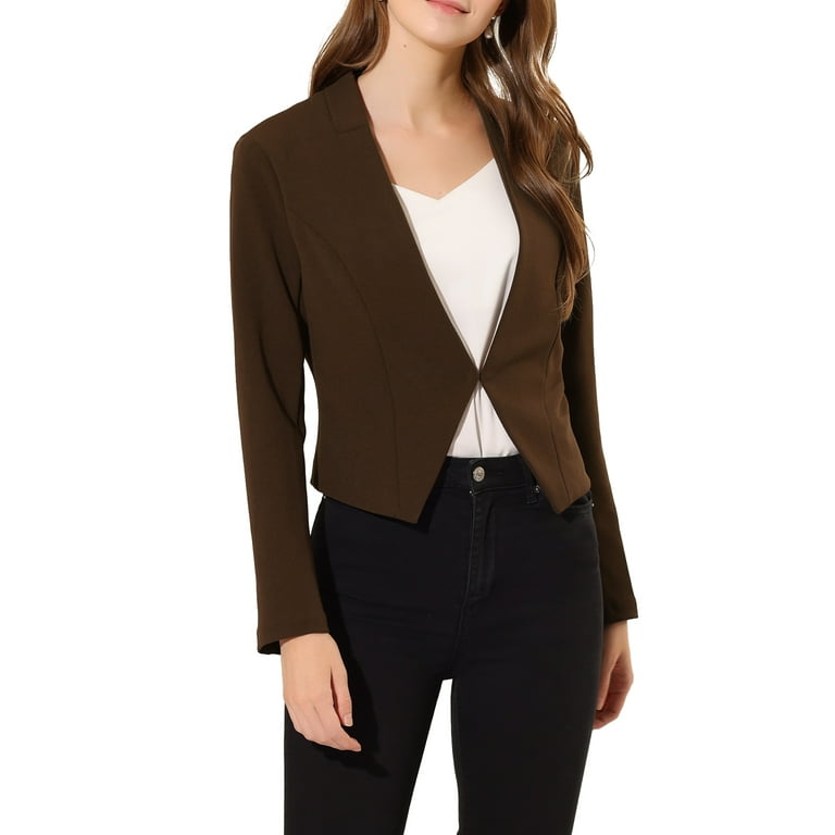 Unique Bargains Junior s Collarless Asymmetric Hem Cropped Blazer