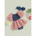thumbnail image 2 of Coduop Baby Girl Ruffled Short Sleeve Stars Stripes Dress Jumpsuit Headband Independence Day Set, 2 of 7