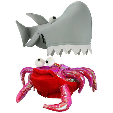 Gray Shark Red Crab Hat Plush Man Eater Jaws Ocean Costume Accessory Fish Set