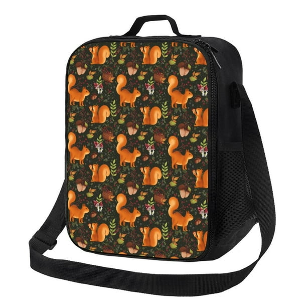 Disketp Festive Squirrels Dark Forest Bolsa Térmica Estampada para Almuerzo, Lonchera para Hombres y Mujeres Adultos