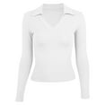 thumbnail image 6 of Womens Polo Shirts 2025 Fall Long Sleeve V Neck Ribbed Knit Tops Casual Slim Fit Solid Basic Pullover Tee Shirts, 6 of 8
