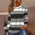 thumbnail image 2 of Youyipin Long Sleeve Shirts for Women Women's Colorblock Striped Button Long Sleeve Crew Neck Tee Shirts Tops, 2 of 6