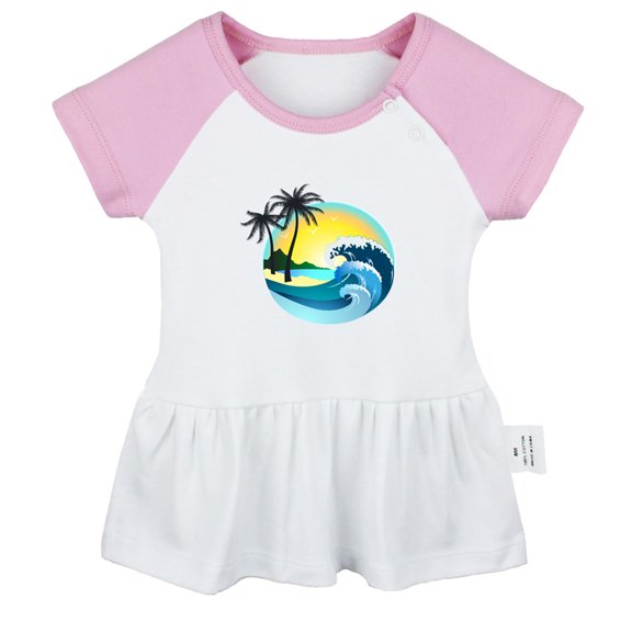 Nature Beach Pattern Dresses For Baby, Newborn Babies Skirts, Infant Princess Dress, 0-24M Kids Graphic Clothes (Pink Raglan Dresses, 12-18 Months)