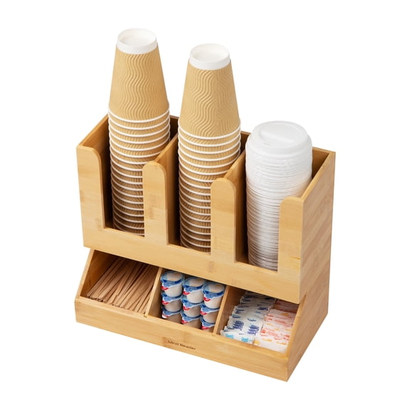 Open Box MIND READER 6 COMPARTMENT BAMBOO UPRIGHT COFFEE BREAKROOM CONDIMENT - BROWN