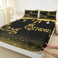 thumbnail image 3 of jejeloiu King And Queen Queen Sheet Sets,Gold Glitter Print Flat Sheet,Princess Crown Queen Fitted Sheet For Girls Child,Lightweight Room Decor,4-Piece, 3 of 7