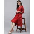 thumbnail image 4 of Janasya Red Crepe Ikat Printed Round Neck 3/4th Sleeve Jacket Style Kurta with Tie-Ups And Tassles, 4 of 8