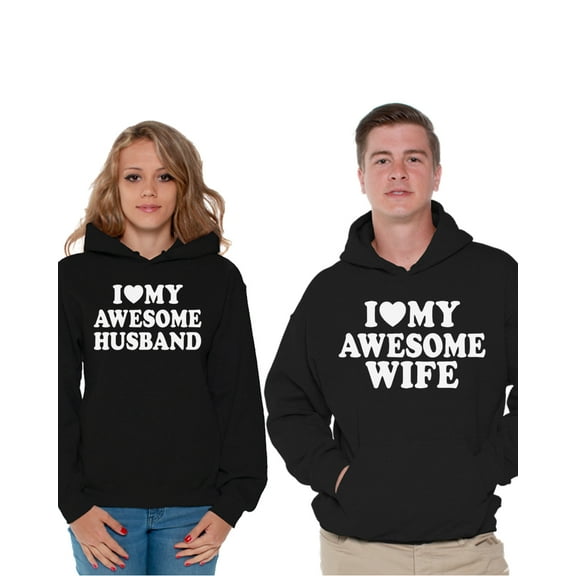 Awkward Styles Couple Hoodies Husband Wife Matching Couple Hoodies Valentine's Day I Love My Awesome Husband Hooded Sweatshirt I Love My Awesome Wife Sweater Cute Anniversary Husband Gift Wife Gift