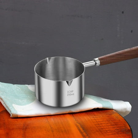 

Kafsov Multifunctional Stainless Steel Mini Pot with Wooden Handle for Heating Milk Melting Butter Cooking Small Foods Internal Scale for Oil Control A
