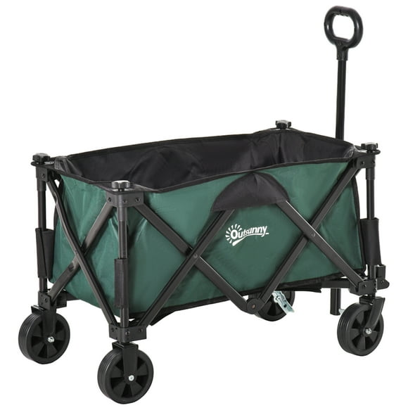 Outsunny Folding Wagon Cart, Outdoor Utility Wagon Heavy Duty Garden Shopping Cart Collapsible Camping Trolley with Steel Frame, Oxford Fabric