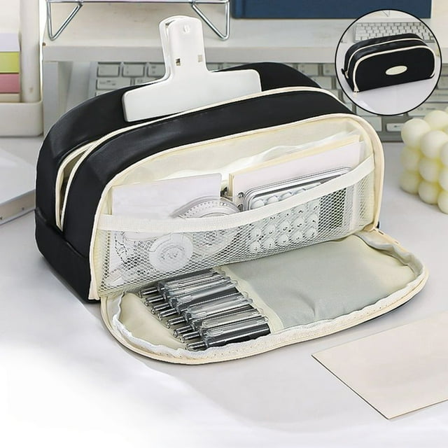 SPOORYYO Double Layer Double Window Models Pen Bag - Large Capacity Multifunctional Stationery Box for School and Office Use
