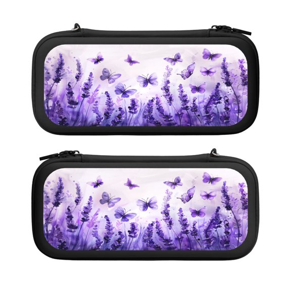 Butterfly Lavender, Carrying Case For Nintendo Switch & OLED Version, Eva Lightweight Shockproof Protective Pouch Case for Game Console & Accessories with 10 Game Card Slot & Wristband, Black