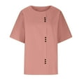 thumbnail image 3 of QLEICOM Women Plus Size Cotton Linen T-shirt Oversized Crew Neck Short Sleeve Loose Button Tops Blouses Tees Pink 4XL, US Size:16, 3 of 5